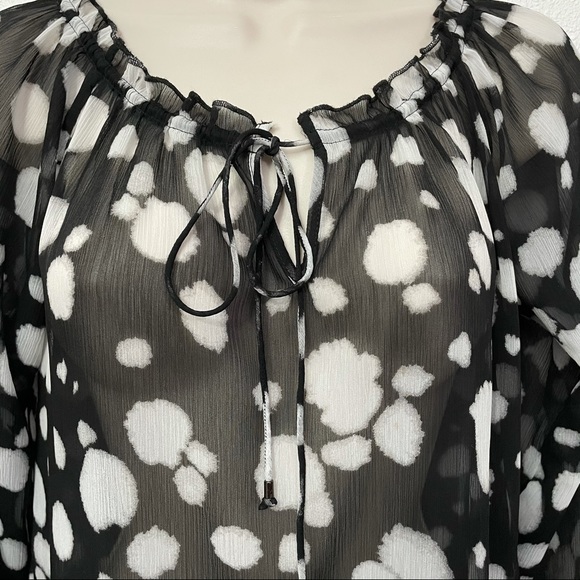 Sam Edelman Blouse Sheer Graphic Play Black White XS Spots Dots Professional - Picture 3 of 6